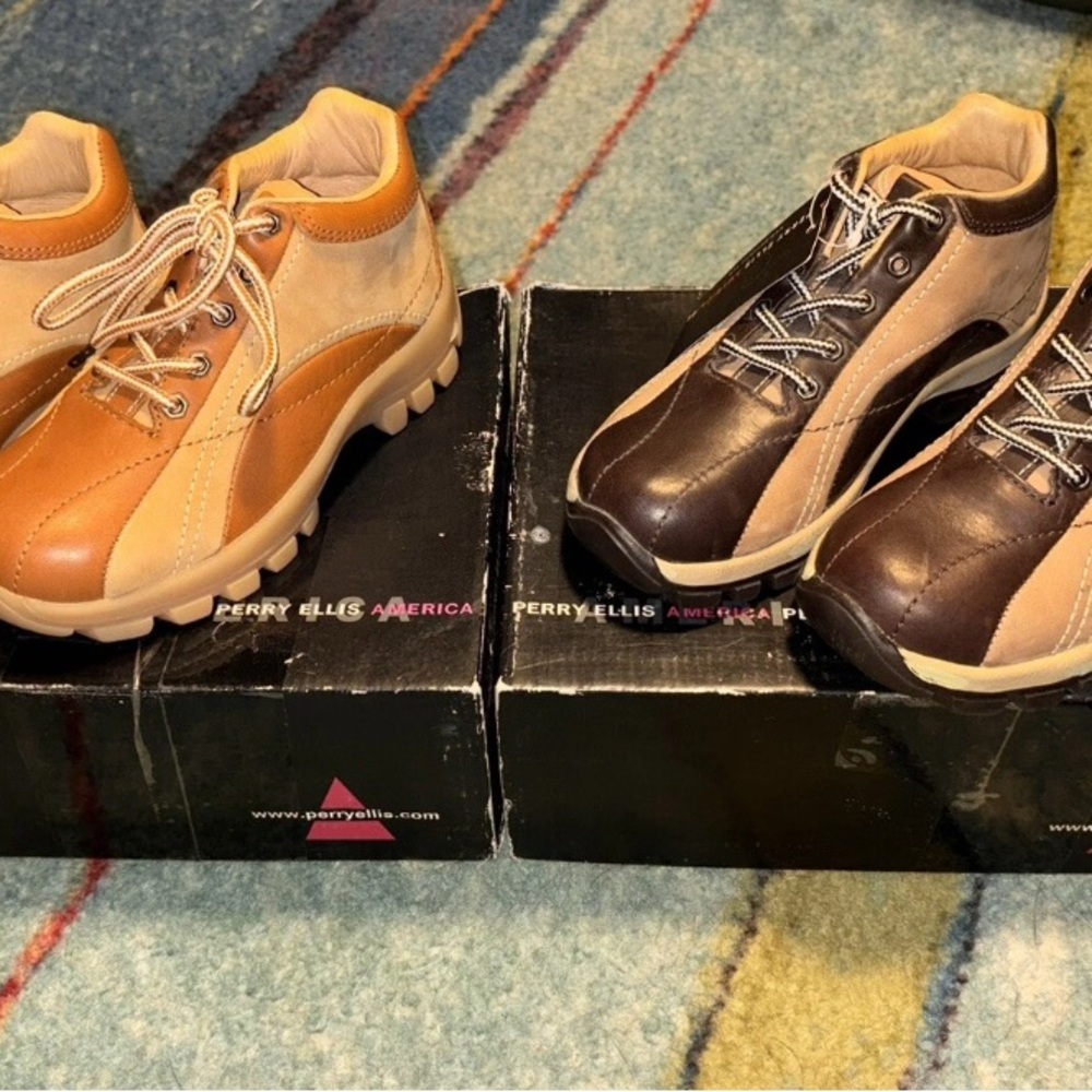 2 Pair Perry Ellis Youth Two-Tone Leather Boots Size 13